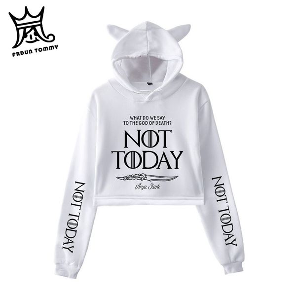

arya stark not today long sleeve playeras mujer algodon kawaii hoodies sweatshirt cute cat hooded women clothes, Black