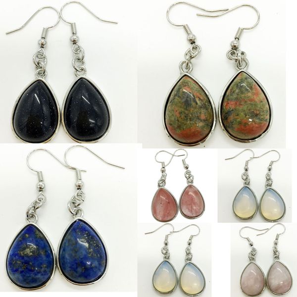 

new fashion cherry quartz opal unakite blue sand lapis lazuli crystal drop beads earrings pair wb776, Silver