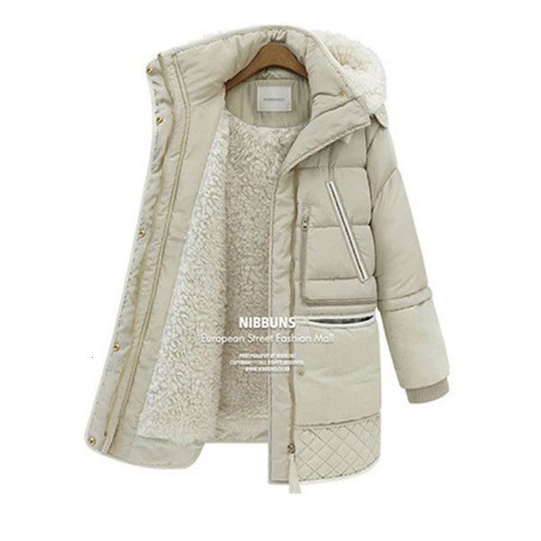 

woman winter coats and jackets casaco inverno 2017 new slim hooded long sleeved fake wool lining warm thick medium long parkas y190926, Black;white
