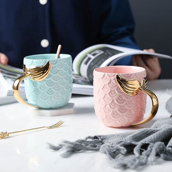 

creative fashion mermaid ceramic mugs couple breakfast milk cups gold mermaid tail mug office coffee cup for girlfriend gift