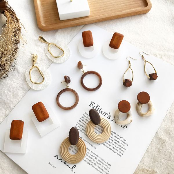 

korean fashion woman's earrings geometric circle round earring wooden acrylic ears charm trendy party jewelry, Silver