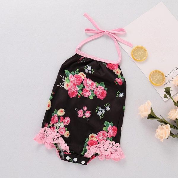 

baby newborn girls floral pattern sleeveless infant casual bodysuit outfits, Blue