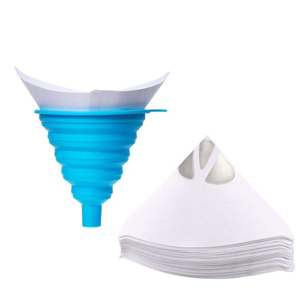 

100 pack 100-mini paint strainers with 1 pcs silicone funnel, strainer cone funnel with filter, cone paint filter fine nylon mes