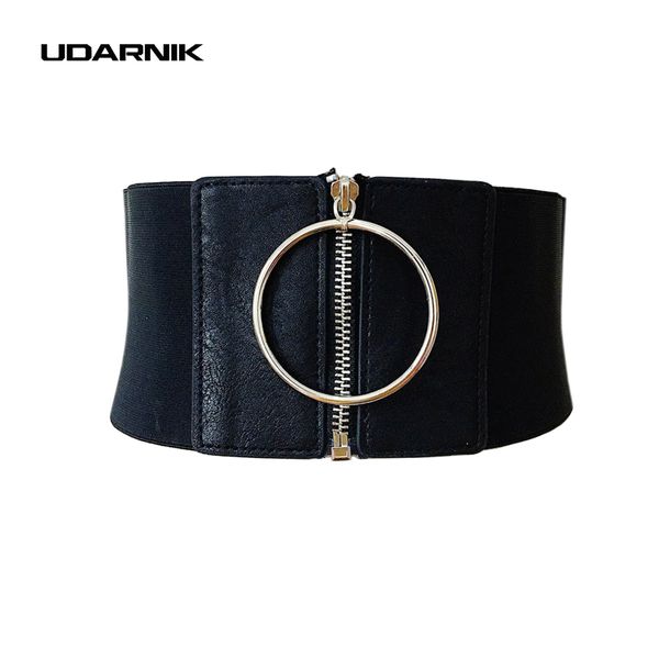 

lady punk waist belt extra wide corset metal ring dress cummerbund zip up elastic waistband black new fashion 200-a182, Black;brown