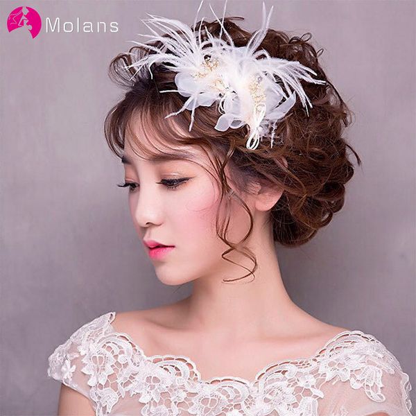 

molans ancient artistic white yarn flower hairpin for bridal wedding headpiece muticolor feather pearl hairpin for elegant women