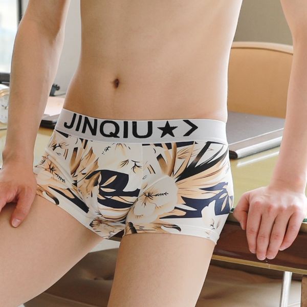 

qtits ice silk breathable flat men's corner ultra-thin underpants underpants printing mid-waist large size boxer underwear men's u, Black;white
