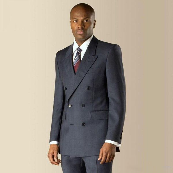 

2019 gray business suit double breasted vintage wedding grey groom tuxedos peak lapel formal suit set 2 pieces (jacket+pants) custom made, Black;gray