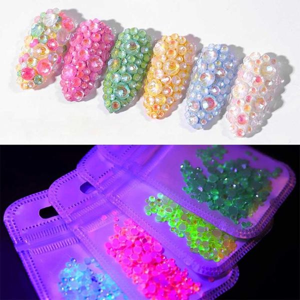 

3d luminous crystal rhinestones personality nail art tools glitter flatback nail art gem mobile phone decoration mixed size, Silver;gold