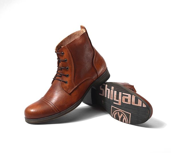 

vintage ankle high boots black brown round toe martin boots casual style short boots outdoor shoes men