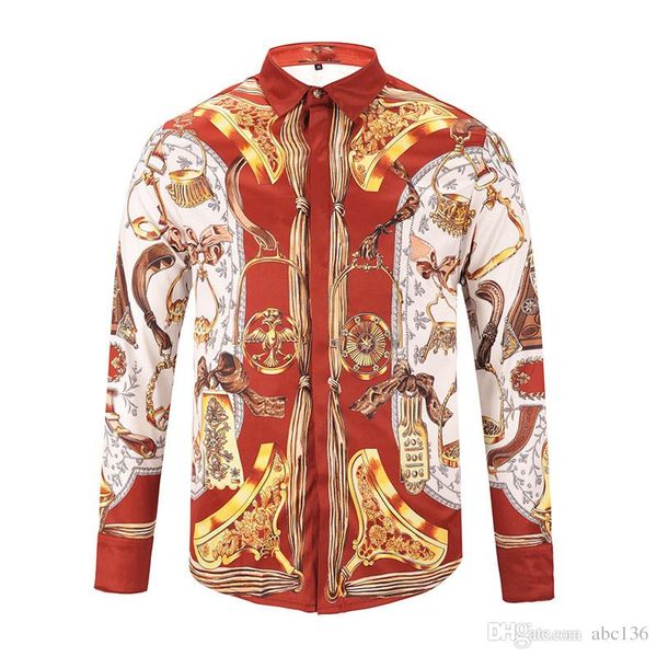 

2019 мужская цветочная печать с тигровым принтом смешанного цвета, роскошная повседневная рубашка harajuku с длинным рукавом и золотым цвето, White;black