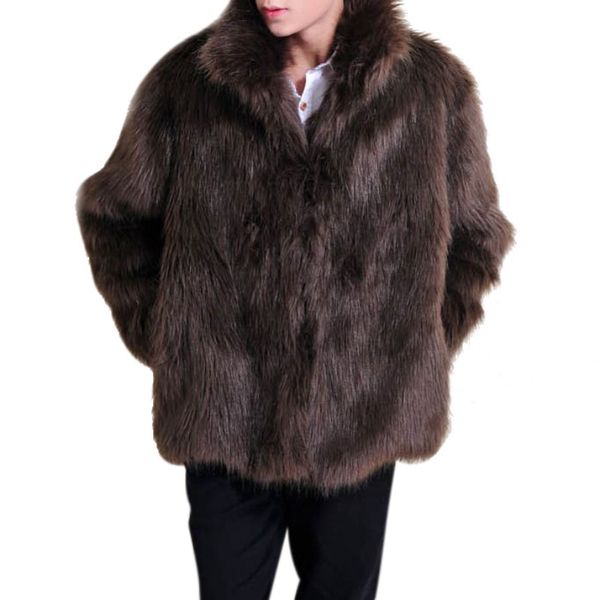 

men's fur & faux leather luxury trendy sleeve jacket solid features full artificial coat long parker, Black