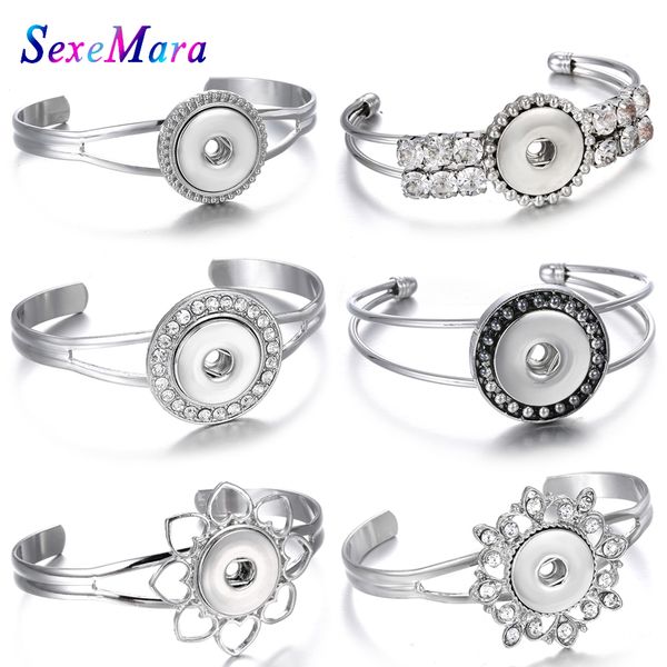 

new snap jewelry metal silver snap button bracelet fit 18mm buttons jewelry charms bracelets for women open cuff bangles, Golden;silver