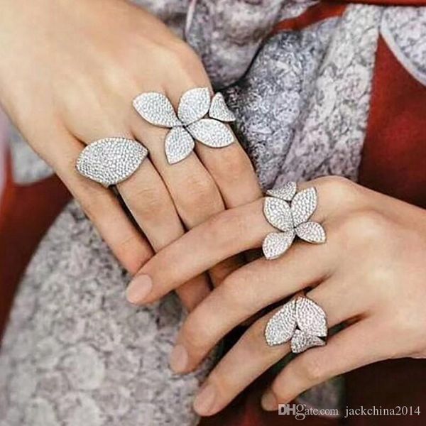 

infinity luxury jewelry real 925 sterling silver pave white clear 5a cubic zirconia eternity open adjustable wedding flower ring for women, Slivery;golden