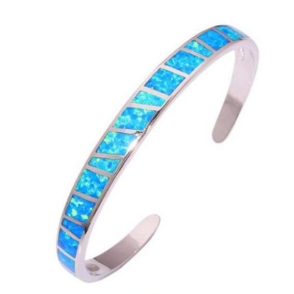 

haimis classical blue fire opal silver plated bangle for women, Black