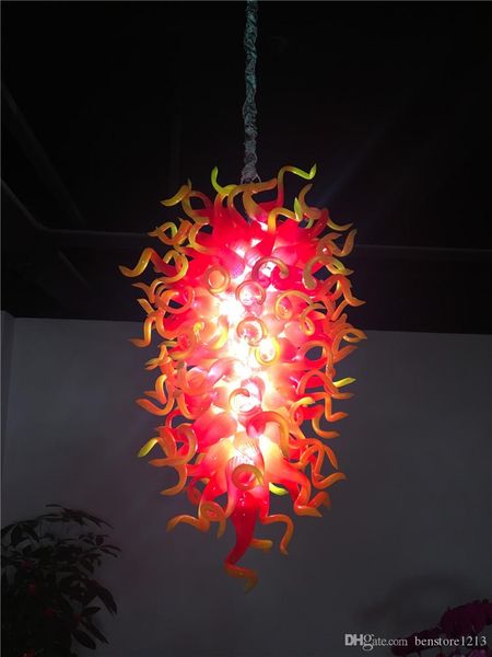 

custom home pendant lighting red and yellow crystal chandelier modern hand blown glass chandelier led lights for new house decoration