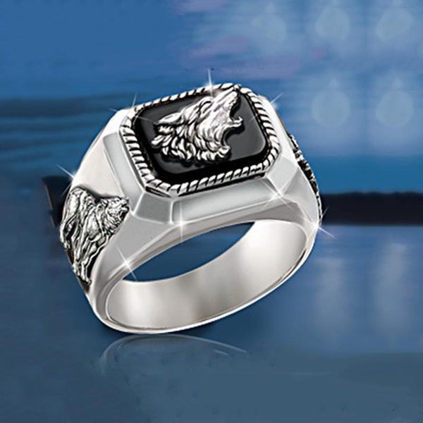 

man's exquisite fashion art punk ring the call of wolf handmade silver ring raised relief wolf, Golden;silver