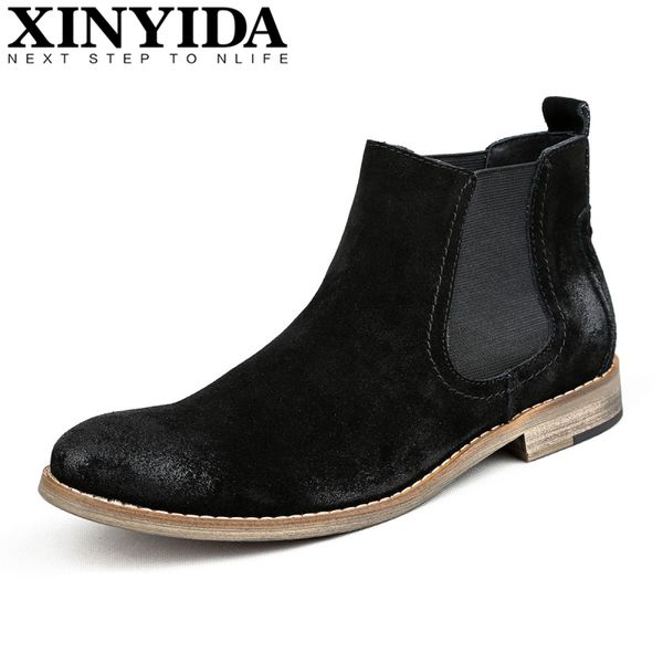 

vintage genuine leather men boots slip on breathable casual western boots ankle botas fashion men size39-44, Black