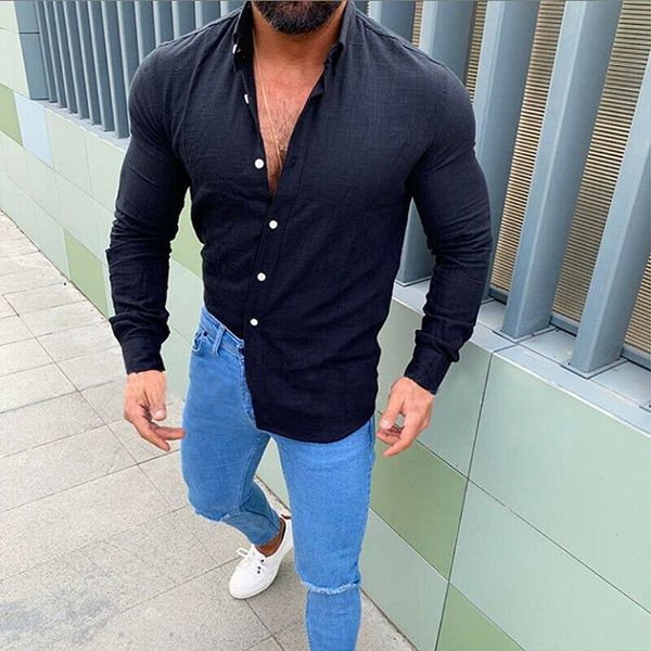 

fashion men summer autumn streetwear slim fit v neck long sleeve muscle shirts casual blouse plus size -3xl, White;black