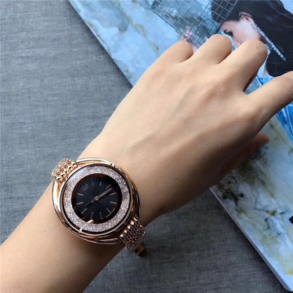 

Fa hion brand warov ki women gold watch cry tal dial teel ladie chain wri twatch luxury quality lei ure de igner quartz clock watche dw, Slivery;brown