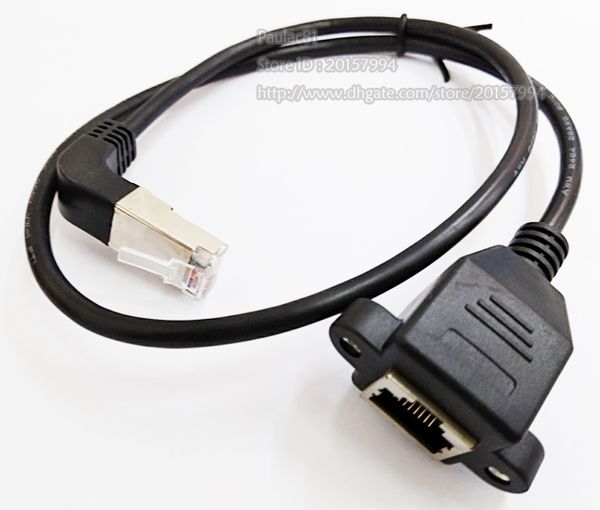 Cavi di rete, alta qualità UP angolato 90 gradi RJ45 maschio a femmina vite montaggio a pannello cavo di prolunga LAN Ethernet 60 cm/2 pezzi