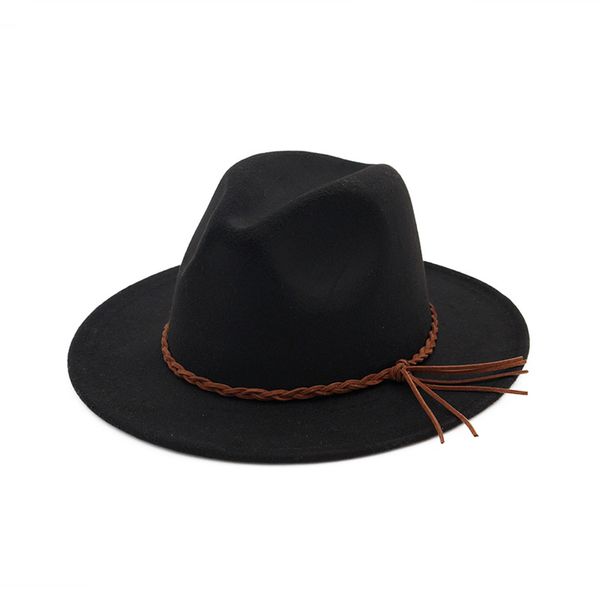 

autumn winter wool felt fedora hats with woven band men women flat brim panama trilby british style jazz formal hat, Blue;gray