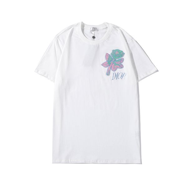 

paris mini t-shirt men's women's summer casual t-shirt black white embroidered flowers short sleeve medusa, Blue