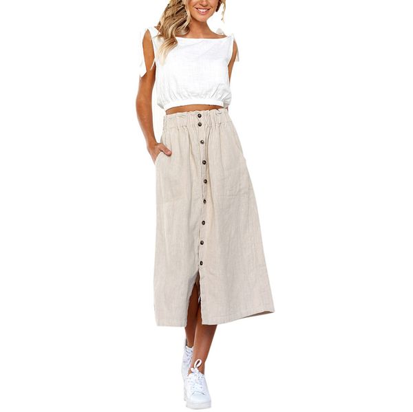 

womens daily summer bohemia soft and comfortable high waist line button beach wrap maxi long skirt 2019 dropship, Black