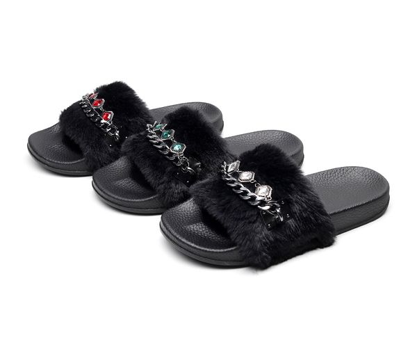 

the new stock is specially designed for crossborder amazon wise fashion and fashionable wool slippers in europe and america chain drilling t, Black