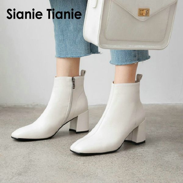 

sianie tianie 2020 winter spring white black womens boots square chunky high heels ankle boots for women pumps shoe