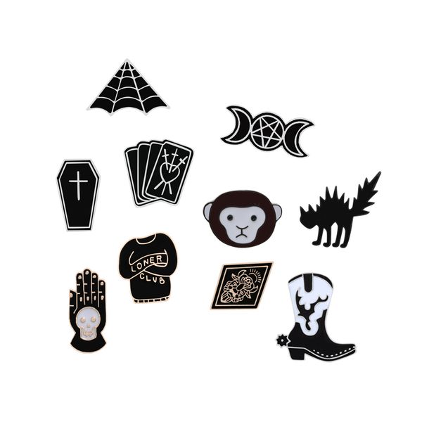 

animals enamel pins crazy cat monkey boots dark black badge women men denim shirt lapel pins punk gothic jewelry creative gift, Gray