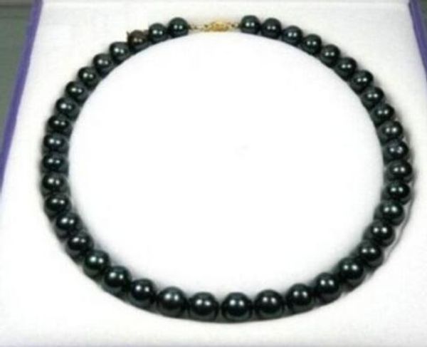

exquisite 9-10mm black tahitian pearl necklace 18 "14k, Silver