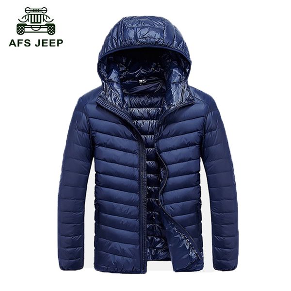 

2018 осенью и зимой новый мужской легкий пуховик с капюшоном карман на молнии сплошной цвет высококачественный белый пуховик утка 130, Black