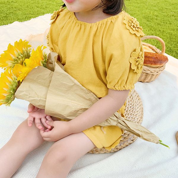 

girls set summer style suit thin section loose children's short-sleeved baby korean fashion two-piece suit, White