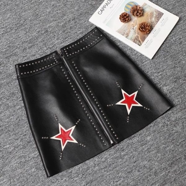 

осень и зима новая высокая талия заклепки тонкая юбка, Black