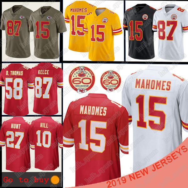 

kansas 15 patrick mahomes city jersey 10 tyreek hill 87 travis kelce 27 kareem hunt men football jerseys t-shirt, Black;red