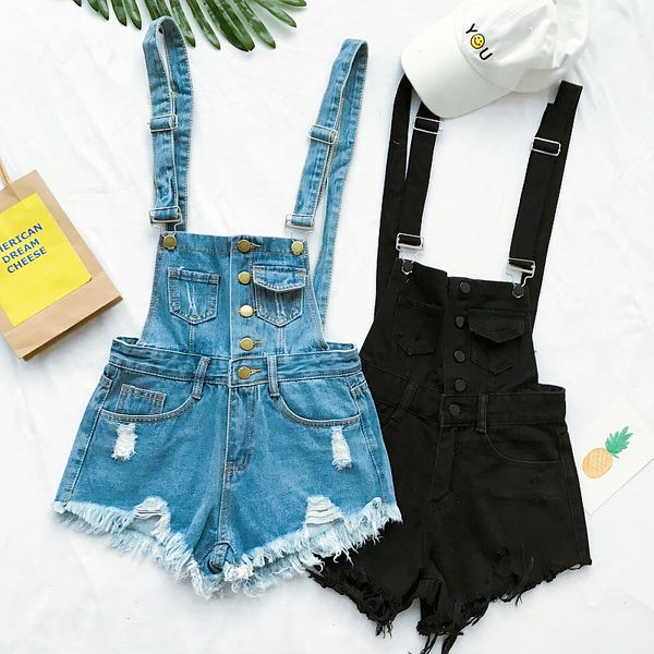 

2019 vogue women clothing denim playsuits cotton strap rompers shorts loose casual overalls shorts rompers female playsuits, Black;white