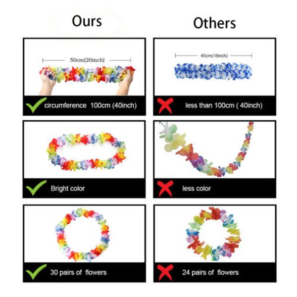 

48/60pcs hawaiian flower leis garland necklace party hawaii beach fun parts sale