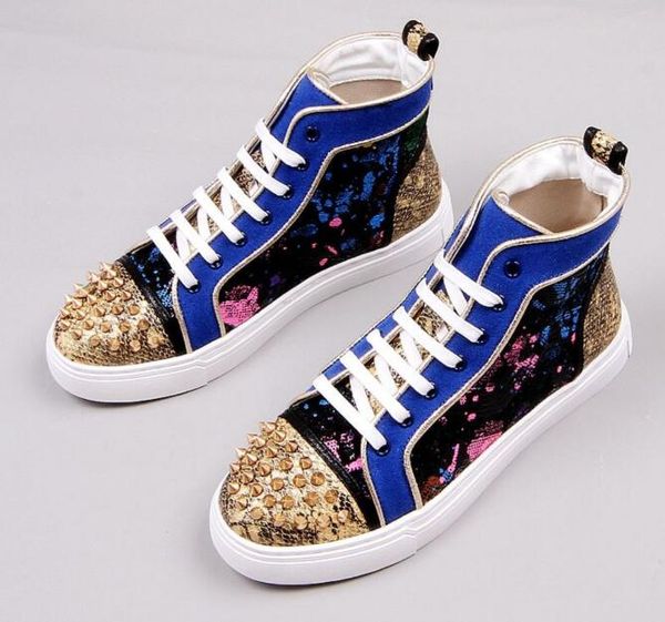 

2020 men's rivet sequins colorful high shoes causal flats moccasins male rock hip hop mixed color sneakers for man, Black