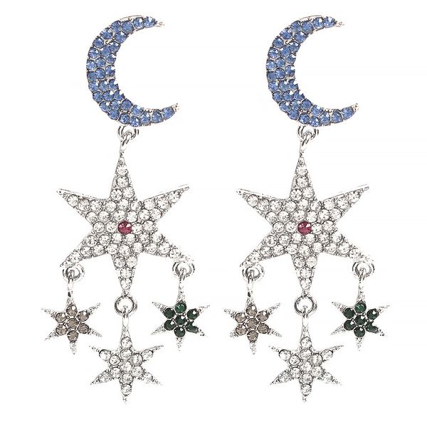 Atacado designer de moda luxo exagerado espumante diamante strass bonito linda estrela lua longa duração borla brincos para mulheres meninas