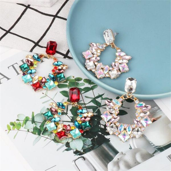 

new luxury designer women earrings with colorful rhinestones fashion geometric earring jewelry accessories gift brw, Silver