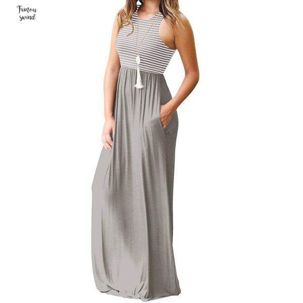 

womens dresses striped tank casual dress femme boho long dress summer women maxi dress new casual pocket beach sundress gv075, Black;gray