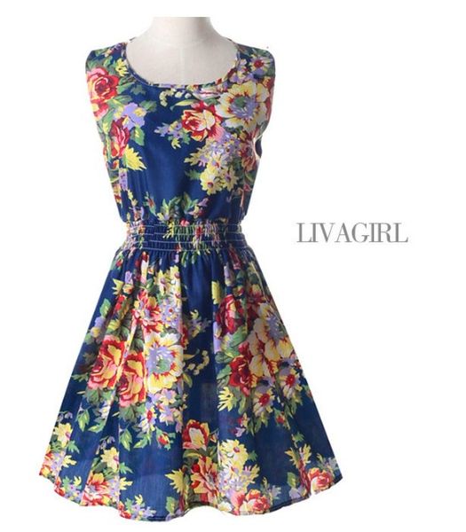 

fashionable women's dress summer new large size vest skirt printed short skirt sleeveless floral chiffon dress size s-2xl--1, Black;gray