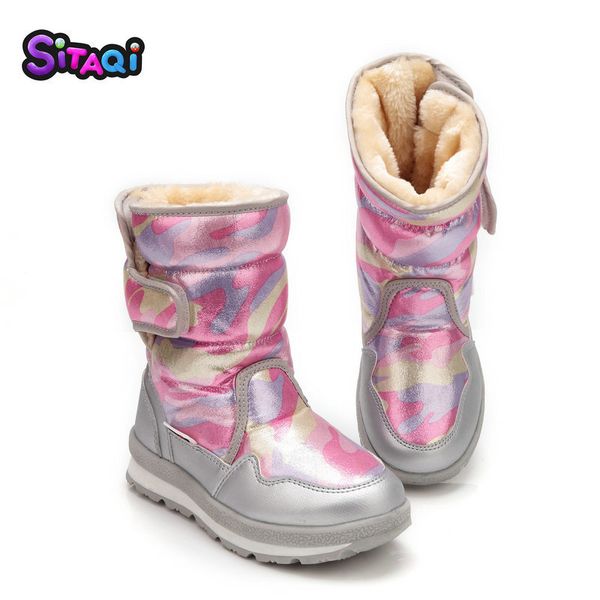 

girls shoes pink boots 2018 new style kids snow boot winter warm fur antiskid outsole plus size 27 to 41 boots y18110304, Black;red