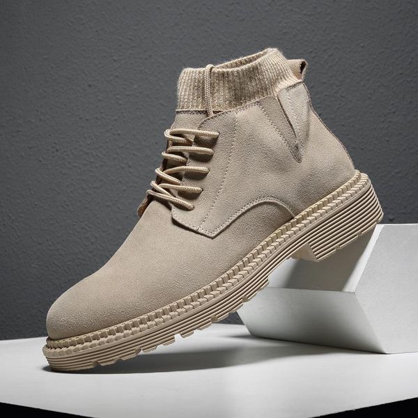 

wholesale martin boots mens autumn breathable british-style high-shoes casual mid-cut boots tide shoes tooling boots leather, Black