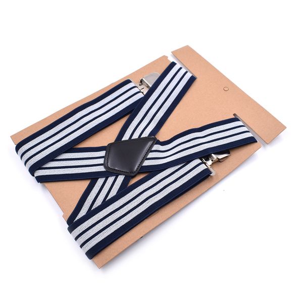 

2019 new men's long four-clip strap 5cm 4 clips green and white striped suspenders belt spot fashion personal, Black;white