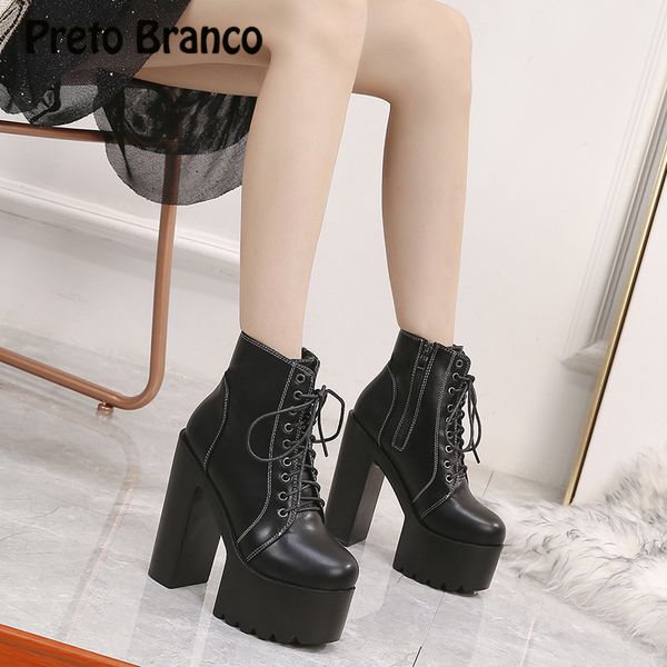 

preto branco 15cm 2019 super high heel platform thick bottom high roman thick heel shoes women boots women zyw, Black
