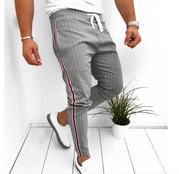 

2019 european and american-style selling new side brace striped casual pants factory, Black