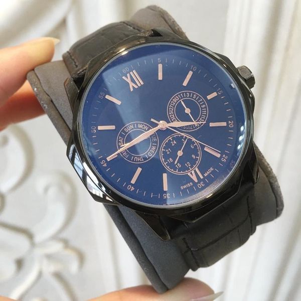 

2020 new brand men watches quartz military watch luxury leather wristwatches fashion casual multifunction watches big dial black color, Slivery;brown