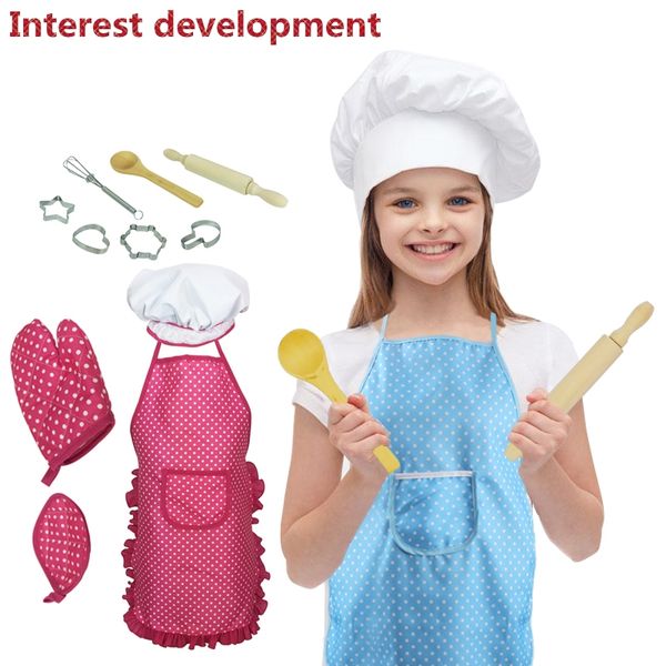 

children chef set diy cooking baking suit interest development play apron gloves rolling pin eggbeater cooker gift for kids