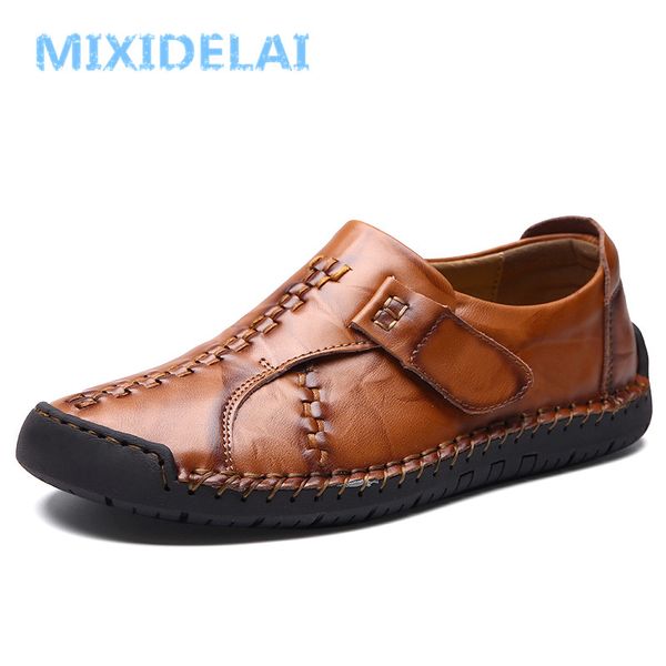 

mixidelai 2019 new handmade comfortable casual shoes loafers men shoes quality split leather men flats moccasins, Black